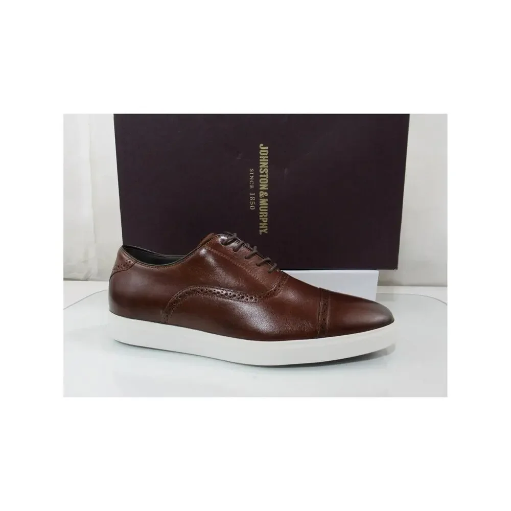 Men's Johnston and Murphy Brody Size 10 M Cap Toe Lace Up Oxford Sneakers Brown